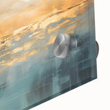 Close-up of an abstract landscape wall art piece featuring vibrant colors and fluid designs, ideal for modern home decor.