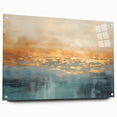 Abstract landscape wall art collection displayed in an acrylic glass frame, showcasing vibrant colors and modern design elements with pins.