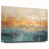 Abstract landscape wall art collection displayed in an acrylic glass frame, showcasing vibrant colors and modern design elements with pins.