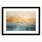 Abstract landscape wall art featuring rich blue and green hues framed in black, adding a modern touch to any decor. Ideal for contemporary interiors.