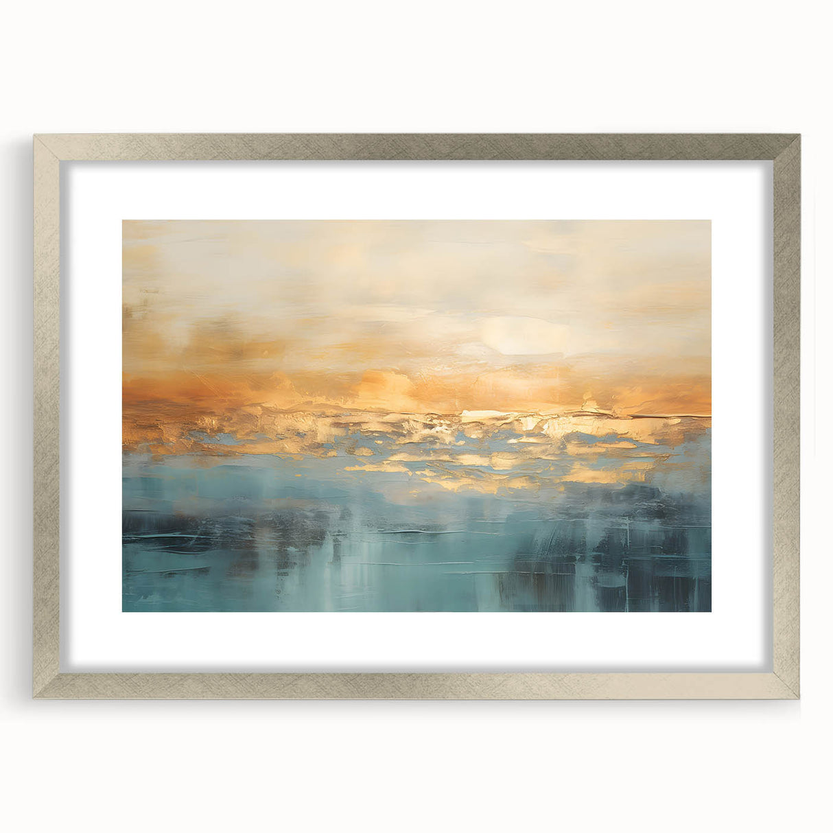 Framed abstract landscape wall art design in a silver frame, showcasing vibrant colors and modern aesthetics, ideal for contemporary decor.
