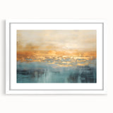 Framed abstract landscape wall art design in a white mat and frame, showcasing soft colors and fluid shapes, perfect for modern decor.