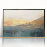 Framed abstract landscape wall art collection featuring a gold-accented design with vibrant colors, perfect for modern home decor.