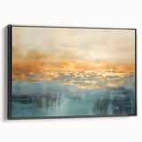 Framed abstract landscape wall art featuring vibrant colors and dynamic shapes, showcased from a black side view, perfect for modern decor.