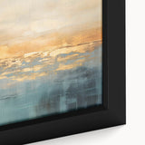 Close-up of an abstract landscape wall art design featuring vibrant colors and dynamic brushstrokes, framed for a modern aesthetic.