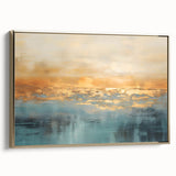 Framed abstract landscape wall art featuring a gold-accented design, showcasing vibrant colors and a modern aesthetic for stylish decor.