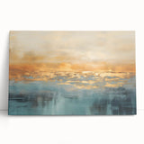 Abstract landscape wall art featuring a vibrant, colorful design on stretched canvas, leaning against a wall, ideal for modern home decor.