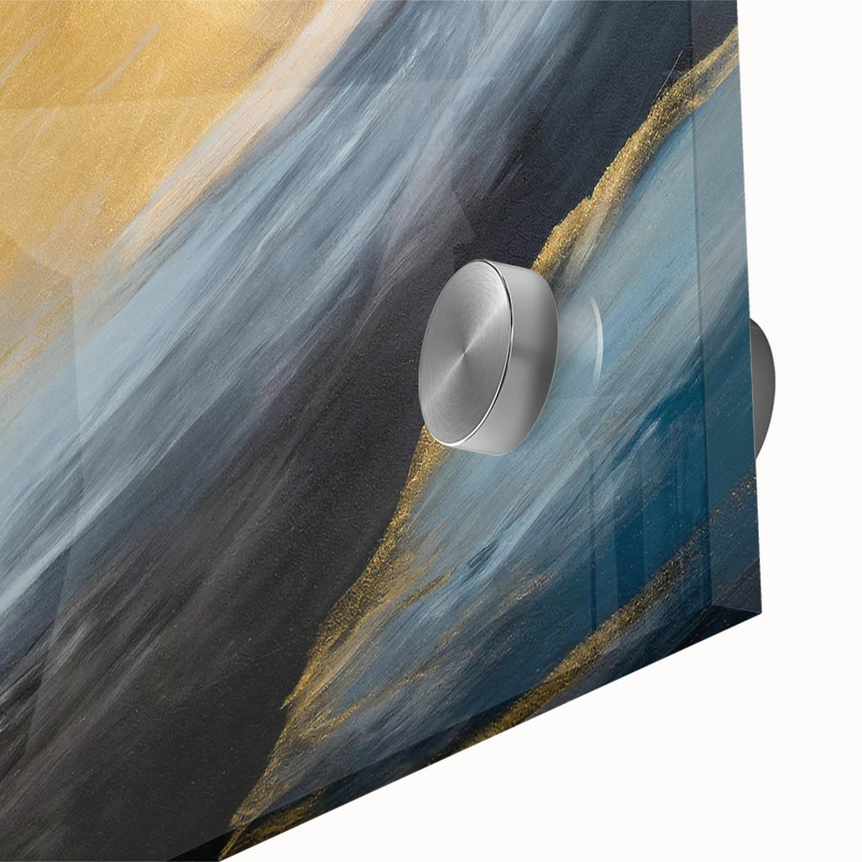 Close-up of abstract landscape wall art design featuring vibrant colors and fluid shapes, printed on acrylic glass for a modern decor statement.