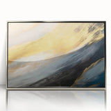 Framed abstract landscape wall art design in silver, showcasing vibrant colors and modern geometric patterns, ideal for contemporary decor.