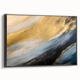 Framed abstract landscape wall art collection showcasing vibrant colors and textured layers, elegantly displayed in a sleek black frame.