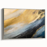 Framed abstract landscape wall art design showcasing vibrant colors and textures, presented with a sleek silver frame for modern decor.