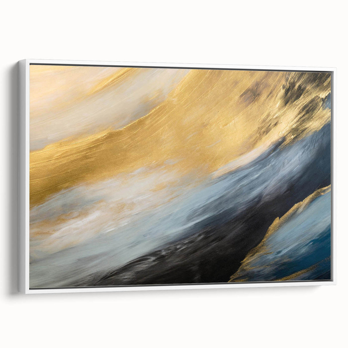 Framed abstract landscape wall art showcasing vibrant colors and fluid designs, elegantly displayed against a white background to enhance modern decor.