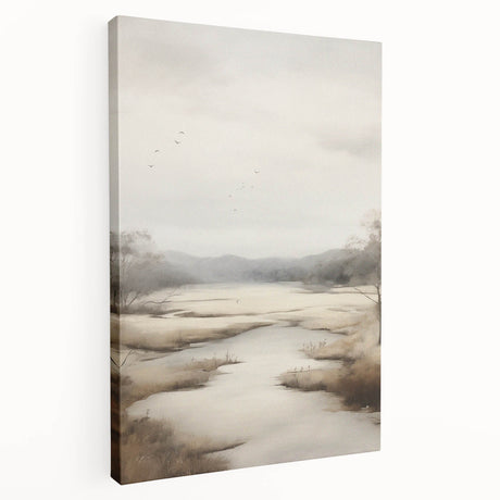 Stretched canvas wall art featuring an abstract landscape design with vibrant colors, ideal for modern home decor or office settings.