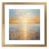 Framed abstract landscape wall art featuring vibrant colors and gold accents, set against a white mat, perfect for modern decor.