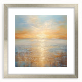 Framed abstract landscape wall art featuring serene colors in a silver mat, ideal for enhancing modern home decor aesthetics.