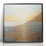 Framed abstract landscape wall art featuring vibrant colors and fluid shapes, set against a sleek black frame for modern decor.