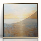 Framed abstract landscape wall art featuring vibrant gold accents and a modern design, perfect for enhancing contemporary home decor.