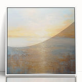 Framed abstract landscape wall art featuring vibrant colors and fluid designs, displayed in a sleek white frame, perfect for modern decor.