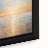 Close-up of abstract landscape wall art featuring vibrant colors and textured brush strokes, framed in a sleek modern frame for stylish decor.