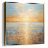 Framed abstract landscape wall art in gold, showcasing vibrant colors and unique textures, ideal for enhancing modern decor.