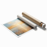 Abstract landscape print showcasing vibrant colors and fluid shapes, ideal for modern decor, elegantly rolled for easy framing.