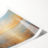 Colorful abstract landscape design rolled print showcasing vibrant hues of blue, orange, and green, perfect for modern home decor and artistic displays.