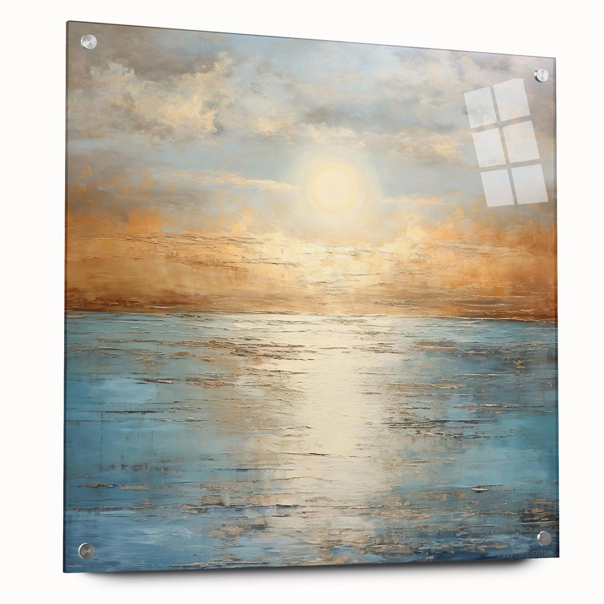 Abstract landscape wall art collection displayed in acrylic glass, showcasing vibrant colors and modern design, perfect for contemporary decor.