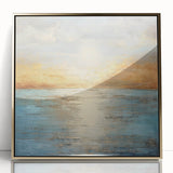 Framed abstract landscape wall art in gold and black tones, showcasing a modern design with elegant acrylic finish, perfect for home decor.