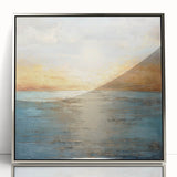 Framed abstract landscape wall art featuring vibrant colors and fluid shapes, set in a sleek silver frame, perfect for modern decor.