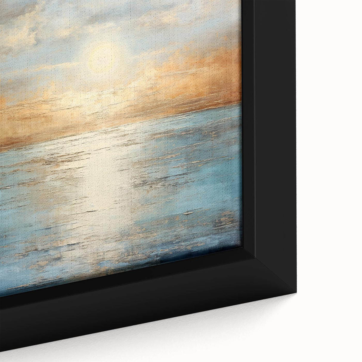 Close-up of an abstract landscape framed canvas art piece, showcasing vibrant colors and textured brushstrokes, perfect for modern decor.