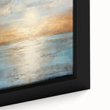 Close-up of an abstract landscape framed canvas art piece, showcasing vibrant colors and textured brushstrokes, perfect for modern decor.