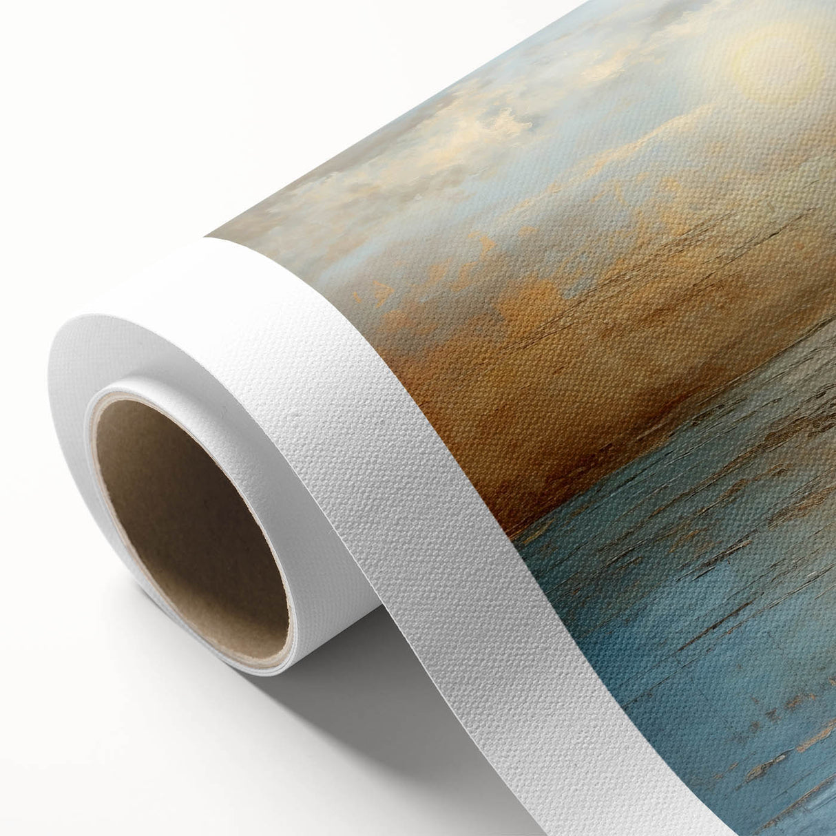 Abstract landscape wall art design featuring vibrant colors and flowing shapes, printed on rolled canvas, ideal for modern home decor.