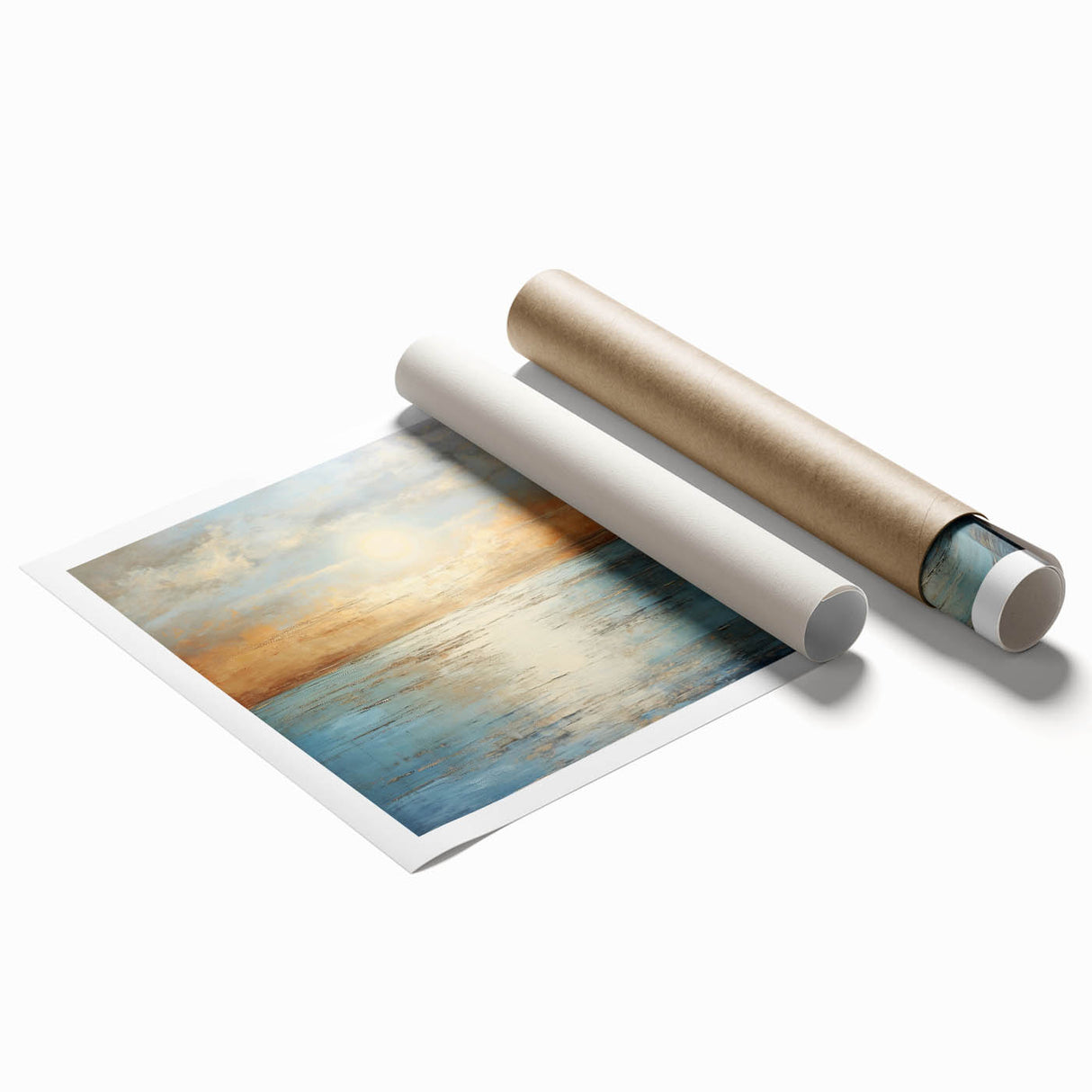Abstract landscape wall art print showcasing vibrant colors and fluid shapes, perfect for modern home decor, rolled for easy framing.