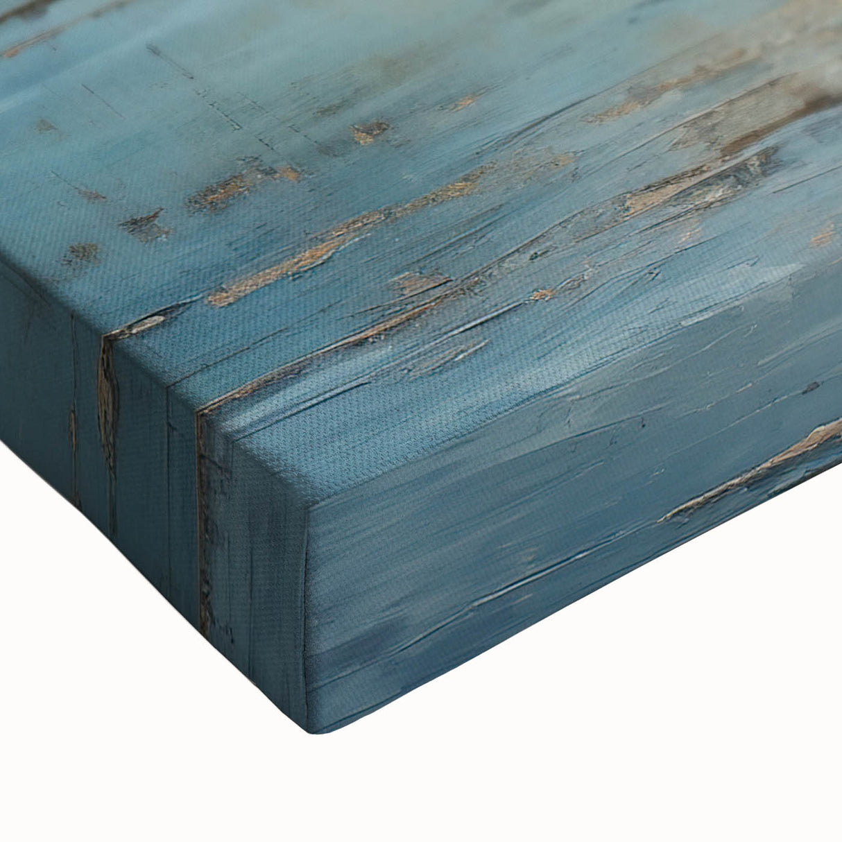 Close-up of a stretched canvas featuring an abstract landscape design with vibrant colors and textured brushstrokes, perfect for modern home decor.