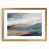 Elegant abstract landscape wall art in a gold frame with a mat, showcasing vibrant colors and intricate textures, perfect for modern decor.