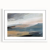 Abstract landscape wall art collection featuring a framed piece with a white mat, showcasing soft earth tones and flowing designs, perfect for modern decor.