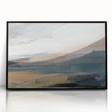 Framed abstract landscape wall art in black acrylic, showcasing a vibrant color palette and modern design, perfect for contemporary decor.
