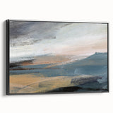 Framed abstract landscape wall art featuring vibrant colors and intricate designs, showcasing a black side view with modern elegance.