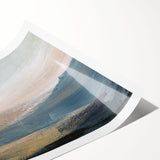 Abstract landscape wall art print showcasing vibrant colors and fluid shapes, ideal for modern decor. Rolled for easy framing and display.