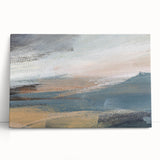 Abstract landscape wall art featuring vibrant colors and fluid shapes, displayed on stretched canvas, perfect for modern home decor.
