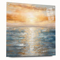 Acrylic glass wall art featuring an abstract landscape design in vibrant colors, elegantly displayed with pins on a modern wall, showcasing depth and texture.