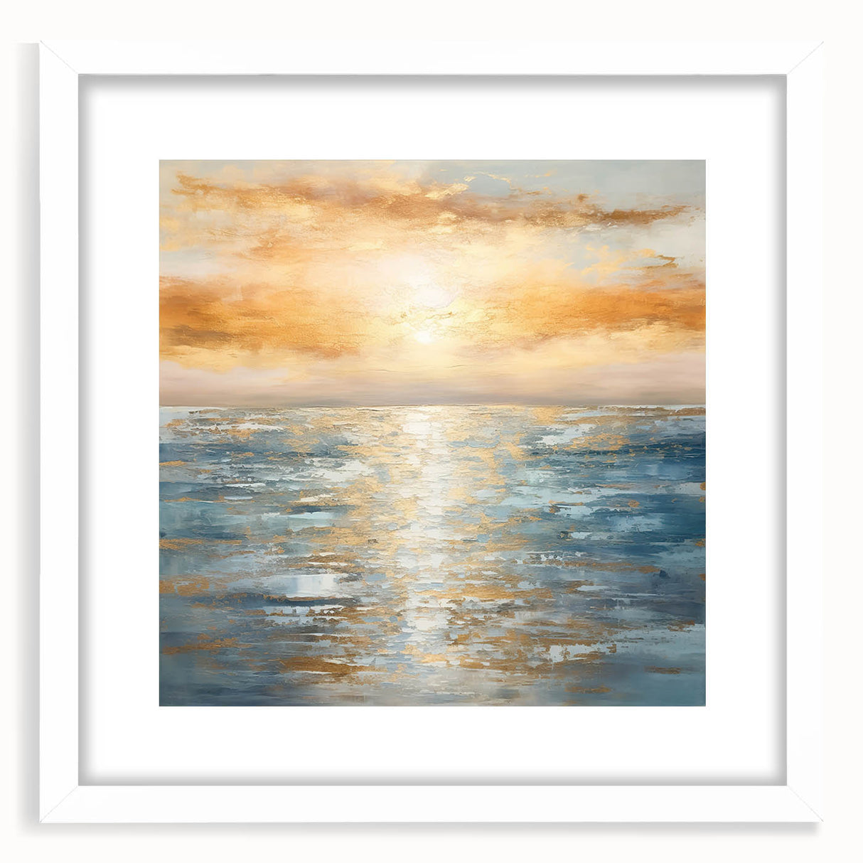 Framed abstract landscape wall art featuring vibrant colors and geometric shapes, set in a sleek white mat and frame for modern decor.