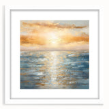 Framed abstract landscape wall art featuring vibrant colors and geometric shapes, set in a sleek white mat and frame for modern decor.