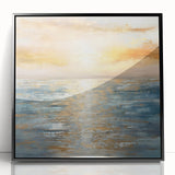 Framed abstract landscape wall art featuring vibrant colors and fluid designs, set in a sleek black frame, ideal for modern decor.