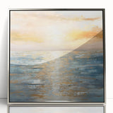 Framed abstract landscape wall art in silver accents, showcasing vibrant colors and fluid forms, perfect for modern home decor.