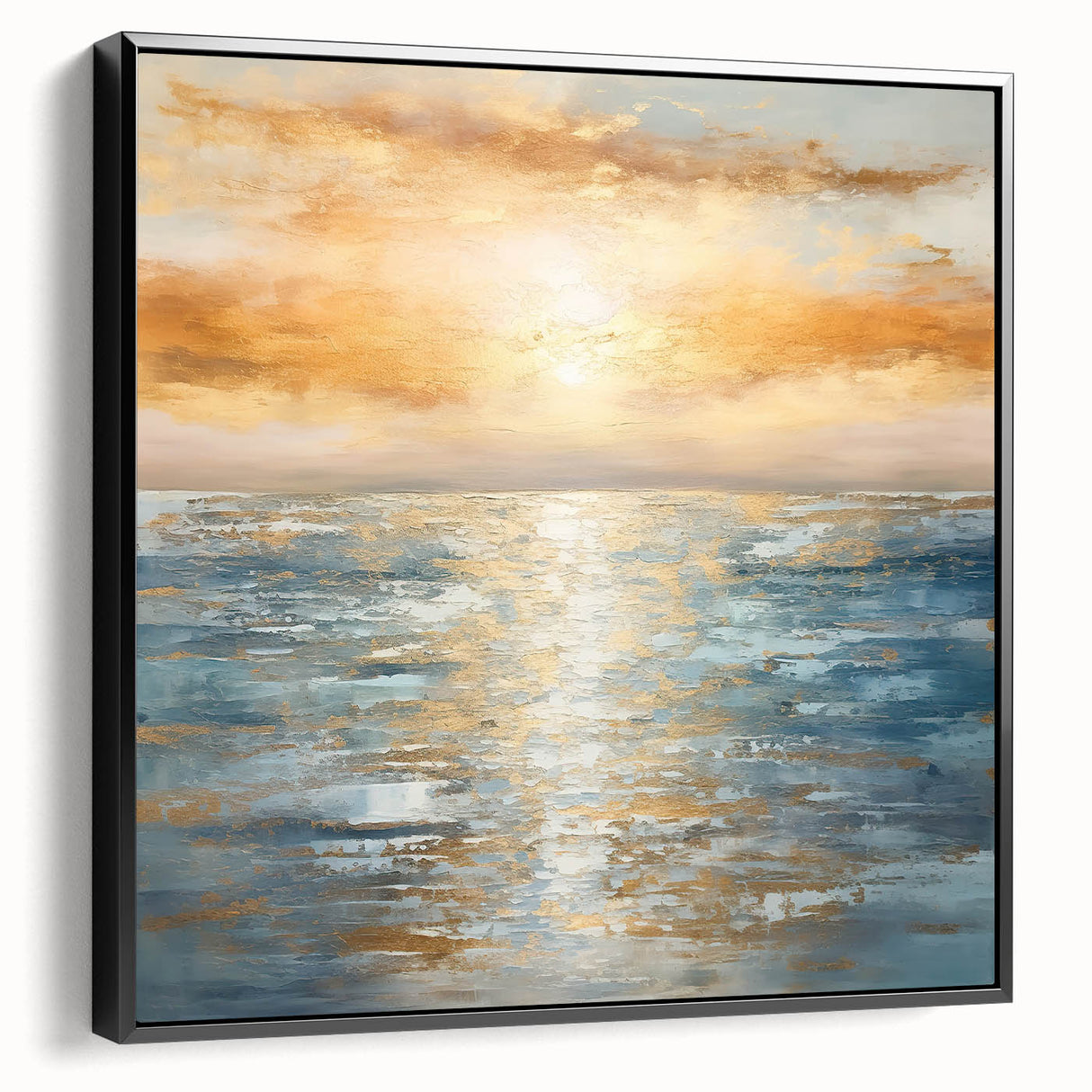 Framed abstract landscape wall art in a black frame, showcasing vibrant colors and dynamic patterns, perfect for modern home decor.