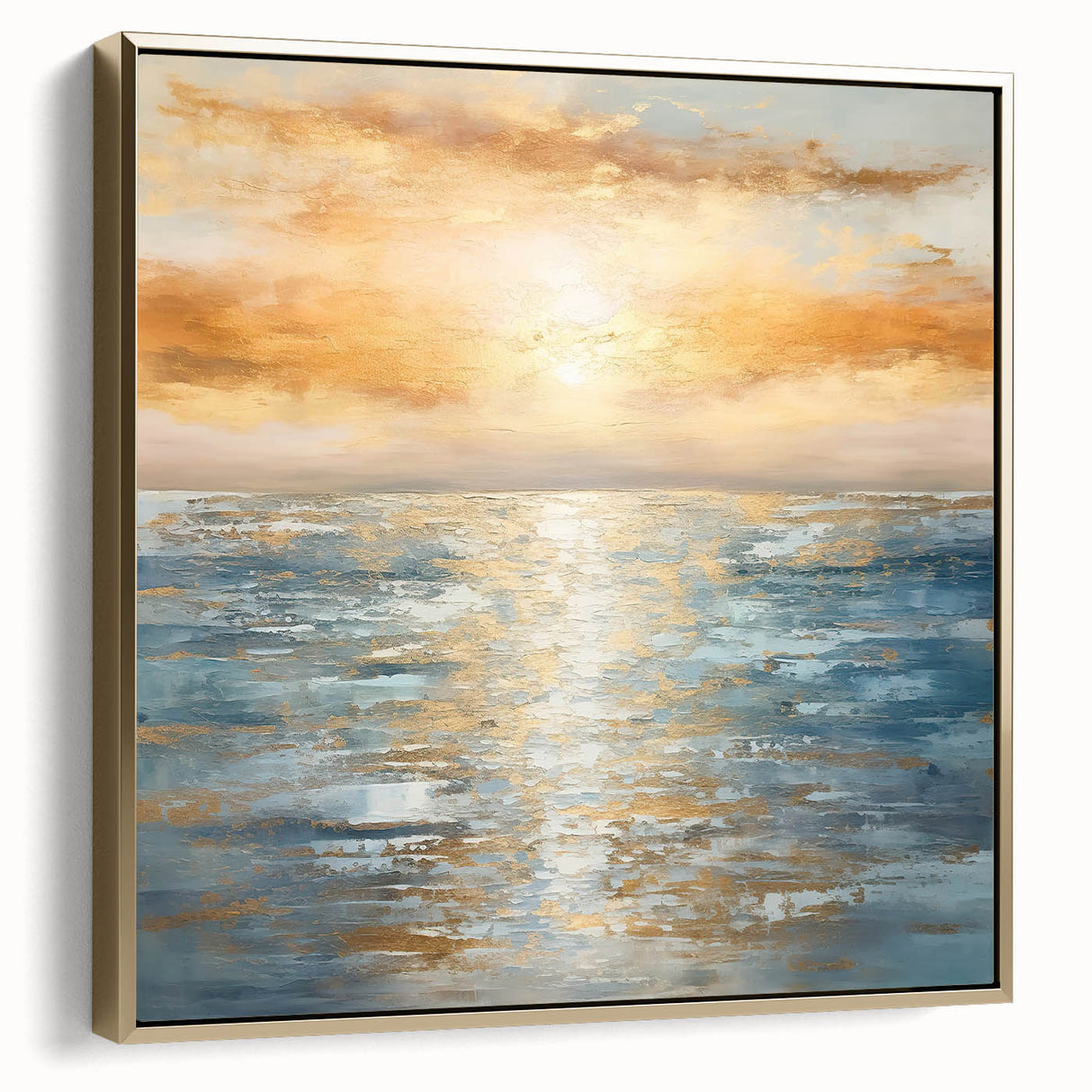 Framed abstract landscape wall art showcasing vibrant colors and textures, featuring a gold side profile and modern design for contemporary decor.