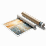 Abstract landscape wall art print showcasing vibrant colors and fluid shapes, ideal for modern home decor, rolled for easy framing.