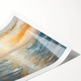 Abstract landscape wall art print showcasing vibrant hues of blue and green, designed for modern home decor, rolled for easy framing.