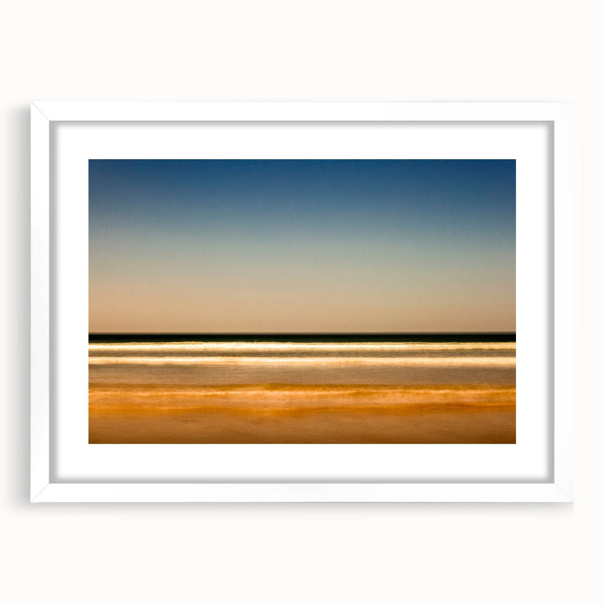 Framed abstract landscape wall art in a white mat and frame, showcasing vibrant colors and unique patterns, perfect for modern decor.